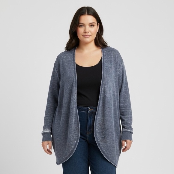 Addition Elle Sweaters - Addition Elle x ActiveZone - Mineral Wash Open Front Cardigan